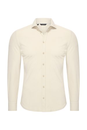 Mi Piace Heren Travel Blouse – Kit (Gebroken Wit): Herenblouse van travelstof in gebroken wit (Kit) met knoopsluiting en subtiele stretch.